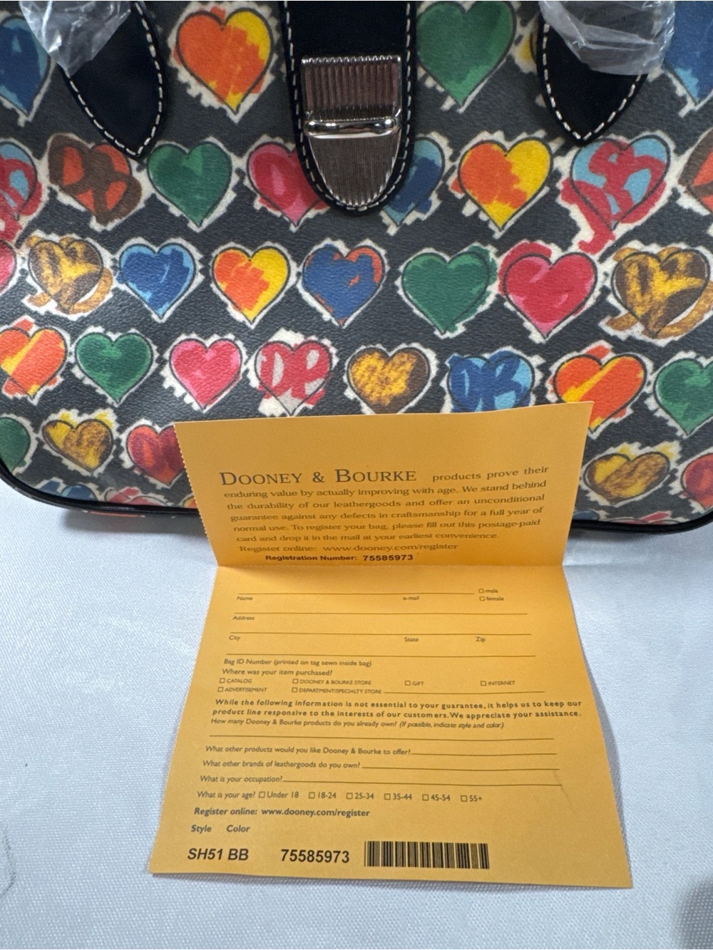 Dooney & Bourke Black Multicolor Heart-Print Shoulder Bag